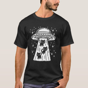 Grappige Kat UFO Schattige Kitty Ruimte Ruimteschi T-shirt