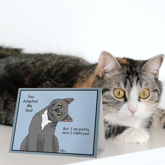 Grappige kat Vaderdag Grijze kat Blauw Kaart