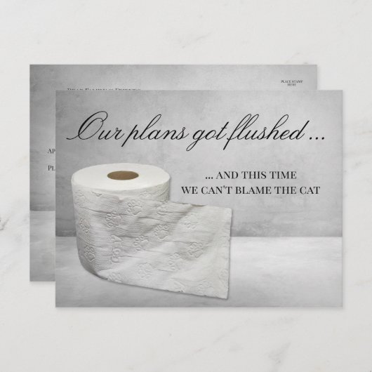 Grappige kat Verander de datum van de bruiloft Uit Aankondigingskaart (Voorkant / Achterkant)