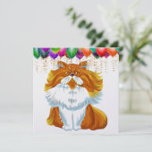 Grappige kat verjaardag elke viering uitnodiging (Staand voorkant)