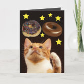GRAPPIGE KAT VERJAARDAG RUIMTE KAT MET DONUTS KAART (Voorkant)
