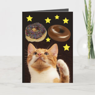 GRAPPIGE KAT VERJAARDAG RUIMTE KAT MET DONUTS KAART