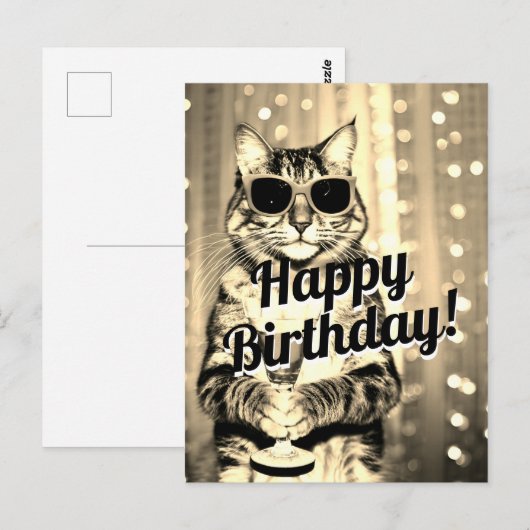 Grappige kat verjaardag toast briefkaart (Voorkant / Achterkant)