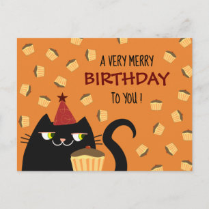 Grappige kat verjaardagsansichtkaart Cupcake Schat Feestdagenkaart