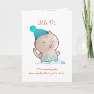 Grappige kat verward garen breien haakkerst feestdagen kaart