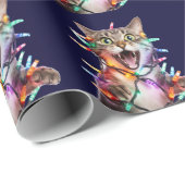 Grappige Kat Verward In Kerstmis Lichten Cadeaupapier (Rol Hoek)