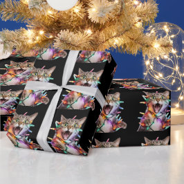 Grappige Kat Verward In Kerstmis Lichten Cadeaupapier