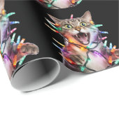 Grappige Kat Verward In Kerstmis Lichten Cadeaupapier (Rol Hoek)