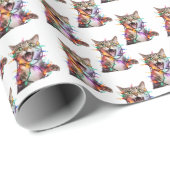 Grappige Kat Verward In Kerstmis Lichten Cadeaupapier (Rol Hoek)