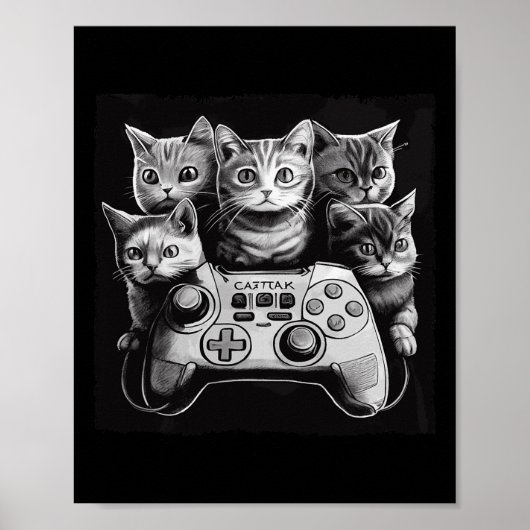 Grappige kat videogame controller squad poster (Voorkant)