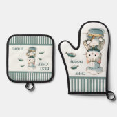 Grappige Kat Vis Zeevruchten Chef Ovenwant & Pannenlap Set (Voorkant)