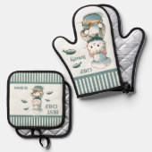 Grappige Kat Vis Zeevruchten Chef Ovenwant & Pannenlap Set (Voorkant / Achterkant)