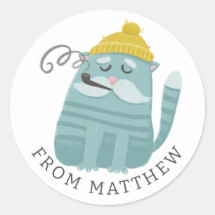 Grappige kat visser en zeeman. gunst nautische par ronde sticker