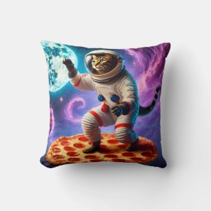 Grappige Kat Vliegen Een Pizza Astronaut Kat Ruimt Kussen