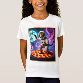 Grappige Kat Vliegen Een Pizza Astronaut Kat Ruimt T-shirt