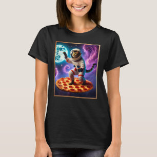 Grappige Kat Vliegen Een Pizza Astronaut Kat Ruimt T-shirt