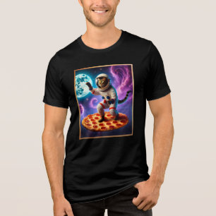 Grappige Kat Vliegen Een Pizza Astronaut Kat Ruimt Tri-Blend Shirt