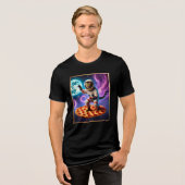 Grappige Kat Vliegen Een Pizza Astronaut Kat Ruimt Tri-Blend Shirt (Voorkant volledig)