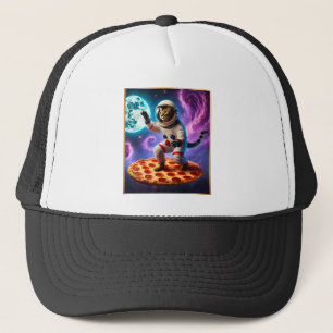 Grappige Kat Vliegen Een Pizza Astronaut Kat Ruimt Trucker Pet