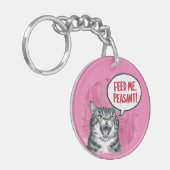 Grappige kat voedt me boer sleutelhanger (Voorkant Links)