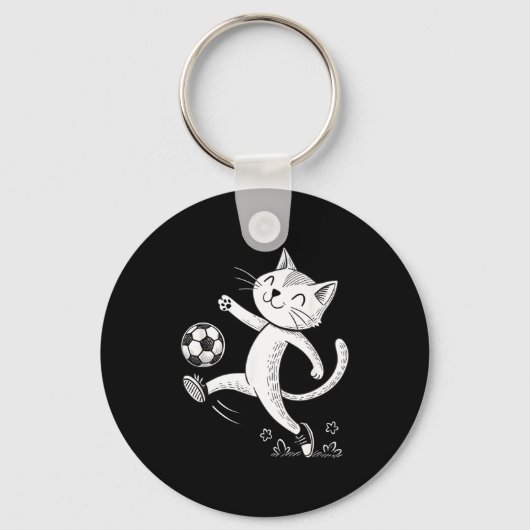 Grappige Kat Voetbal - Kat Liefhebber Sleutelhanger (Voorkant)