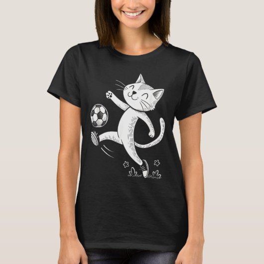 Grappige Kat Voetbal - Kat Liefhebber T-shirt (Voorkant)