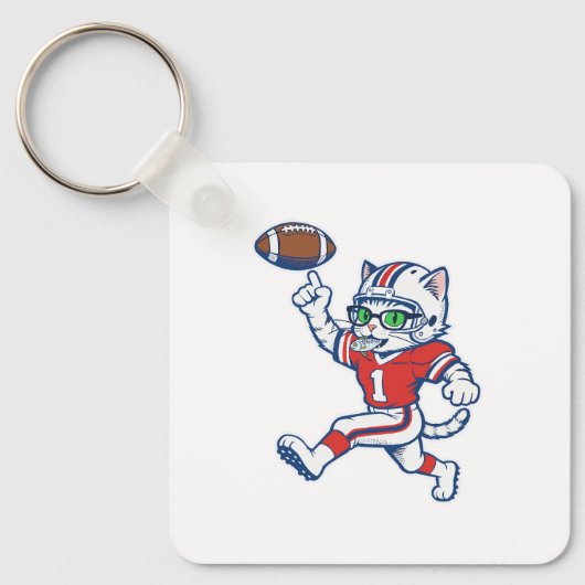 Grappige kat voetballer sleutelhanger (Voorkant)