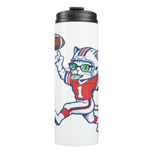 Grappige kat voetballer thermosbeker (Voorkant)