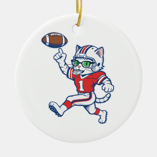 Grappige kat voetballspeler keramisch ornament (Voorkant)