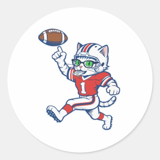 Grappige kat voetballspeler ronde sticker (Voorkant)