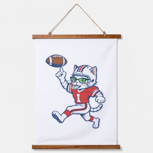 Grappige kat voetbalspeler hangend wandkleed (Voorkant)