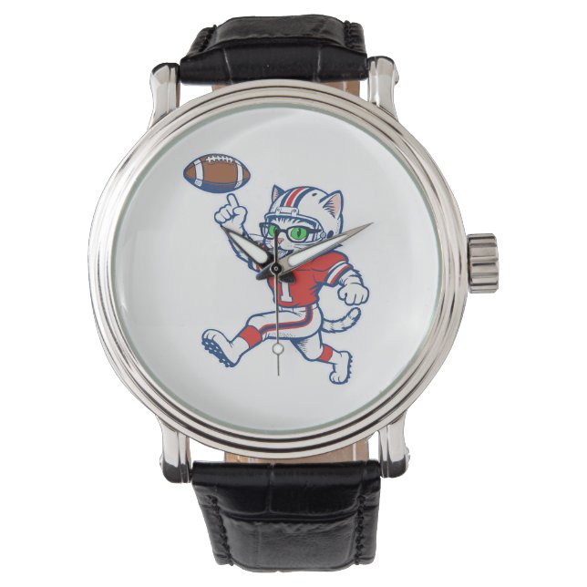Grappige kat voetbalspeler horloge (Voorkant)
