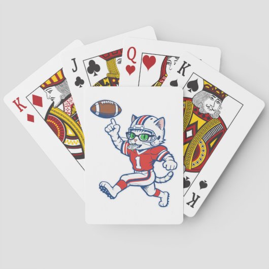 Grappige kat voetbalspeler pokerkaarten (Achterkant)