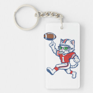 Grappige kat voetbalspeler sleutelhanger
