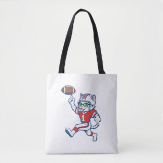 Grappige kat voetbalspeler tote bag