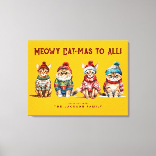 Grappige kat Vrolijk Geel Kerst Decor Groeten Canvas Afdruk (Voorkant)