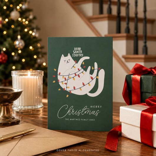 Grappige kat vrolijk kerstgroet feestdagenkaart