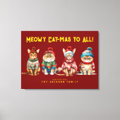 Grappige kat Vrolijk rood kerstdecor Groeten Canvas Afdruk (Voorkant)