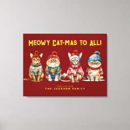 Grappige kat Vrolijk rood kerstdecor Groeten Canvas Afdruk