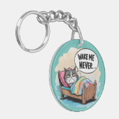 Grappige kat "Wake me never" Sleutelhanger (Voorkant Links)