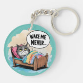 Grappige kat "Wake me never" Sleutelhanger (Achterkant)