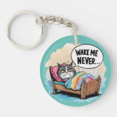 Grappige kat "Wake me never" Sleutelhanger (Voorkant)
