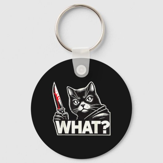 Grappige Kat Wat Grappige Halloween Zwarte Kat Man Sleutelhanger (Voorkant)