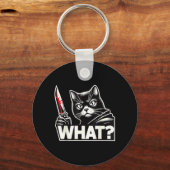 Grappige Kat Wat Grappige Halloween Zwarte Kat Man Sleutelhanger (Voorkant)
