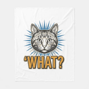Grappige Kat 'WAT_' Vintage Gravure Grafisch T-shi Fleece Deken