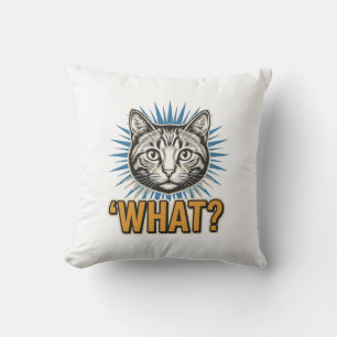 Grappige Kat 'WAT_' Vintage Gravure Grafisch T-shi Kussen