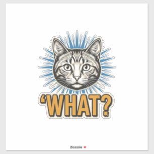 Grappige Kat 'WAT_' Vintage Gravure Grafisch T-shi Sticker