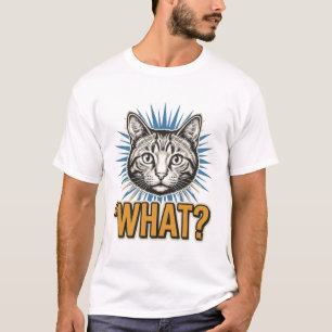 Grappige Kat 'WAT_' Vintage Gravure Grafisch T-shi T-shirt