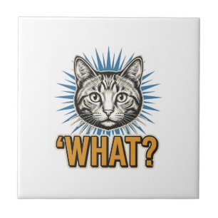 Grappige Kat 'WAT_' Vintage Gravure Grafisch T-shi Tegeltje