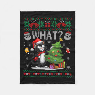Grappige Kat Wat Zwarte Kat Kerstboom Lelijke Kers Fleece Deken